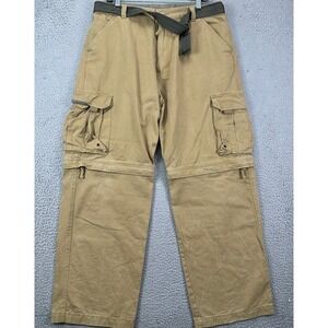 VTG Plugg Mens 34X30 Pants Cargo Tan Baggy Wide Leg Convertible Y2K Utility EUC